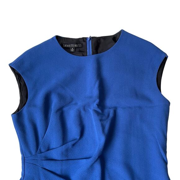 Lafayette 148 Wool Sheath Dress Ruched Cobalt Blue Professional 8 EUC - Picture 10 of 11